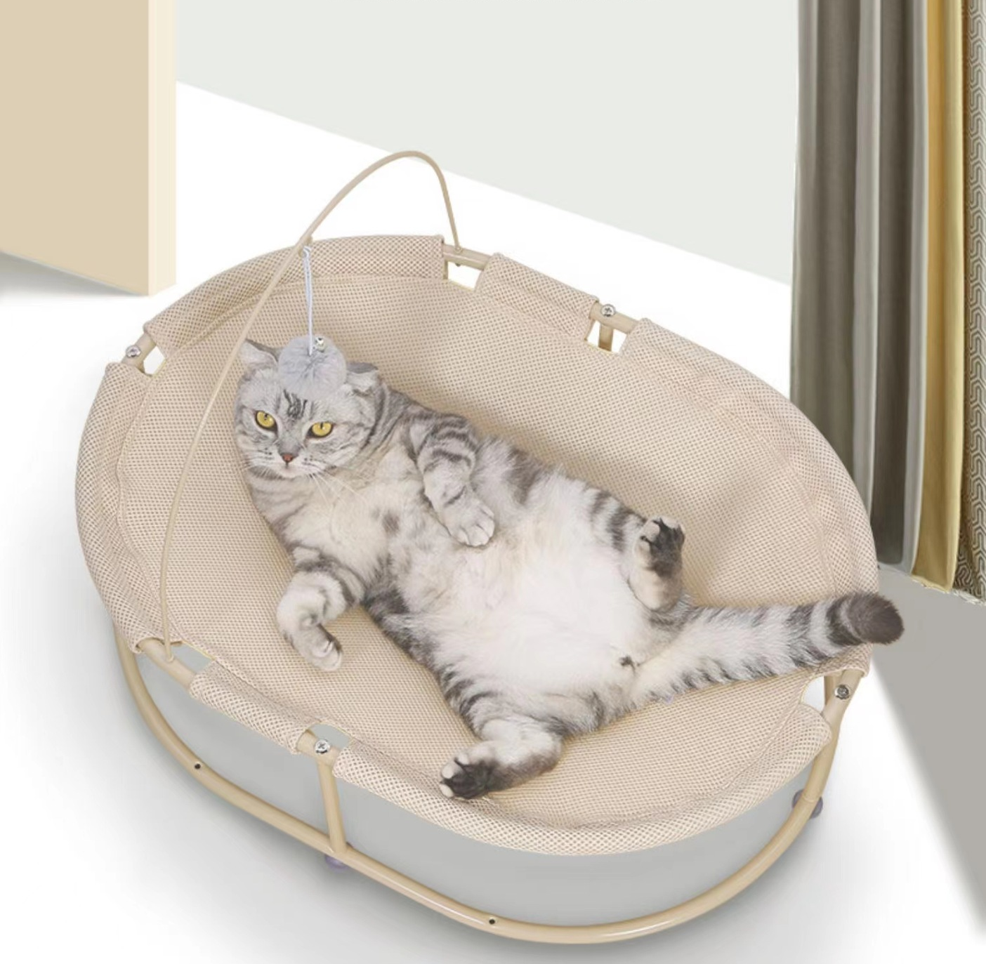 Elevated Cat Cot Bed with Detachable Pad Bed Cover Cooling Pet Hanging Nest Washable Cat Hammock Bed