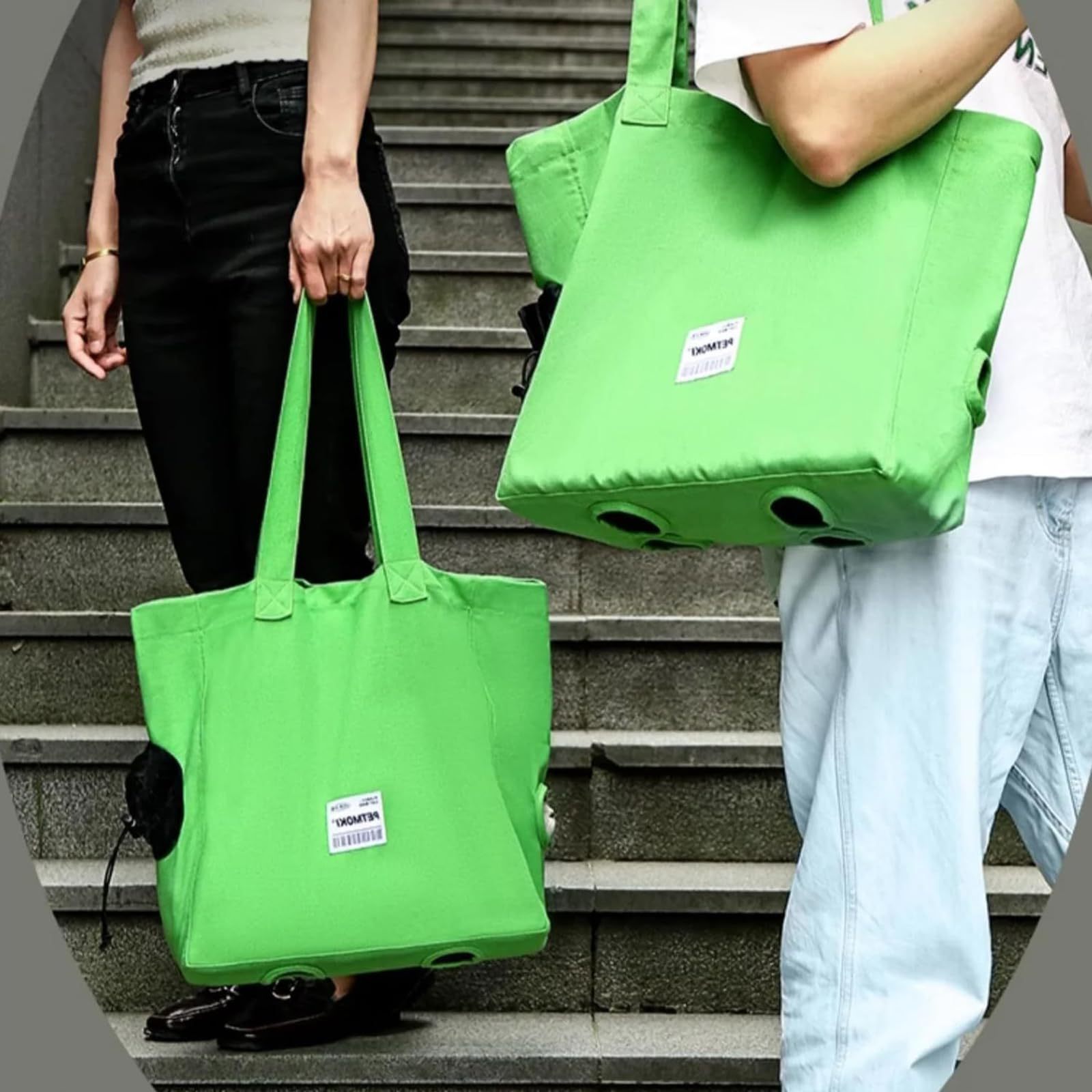 Green Canvas Breathable Cat Walking Bag Shoulder Carrying Small Cat Tote Bag Travel Cat Carrier