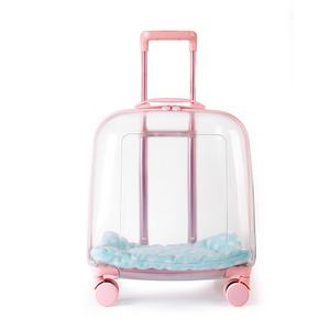 Transparent Capsule Pet Travel Bag with Trolley Wheel Backpack for puppies Easy Carry for Pet Travelling Dogs Cat Carrier Bag