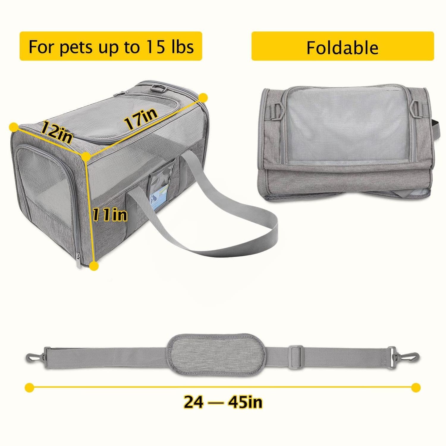 Detachable Dog Travel Carrier Large Cat Carrier Soft-sided Dog Travel Crate Folding Portable Pet Carrier Bag