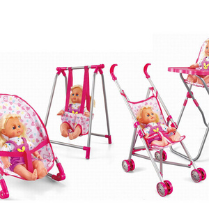 Kids 14 INCH Baby Doll 5-in-1 Combination Suit With Baby Stroller Swing  Dining Chair  For Kids