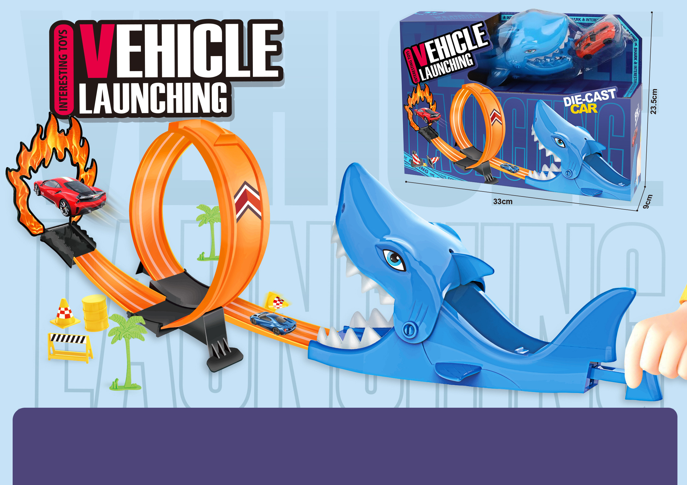 Kids Gift Toys Ejection Shark Race Track Toys Launching Track Include 1 PCS Die Cast Car Toys