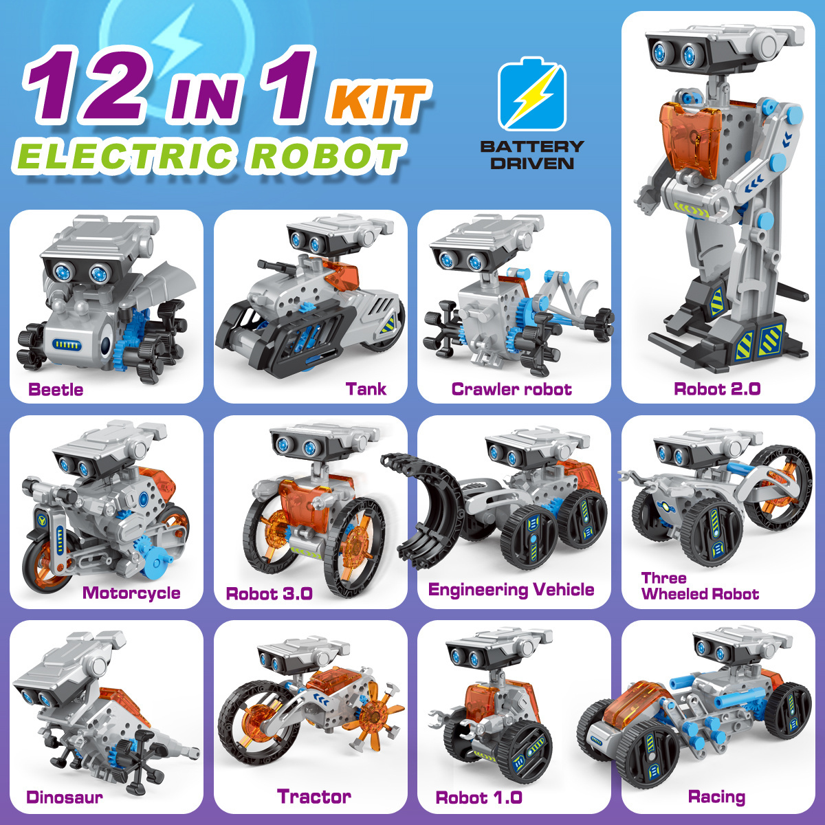 12 in 1 Educational DIY Building Science Experiment Set STEM Electric Robot Car Kit Toy For Kids