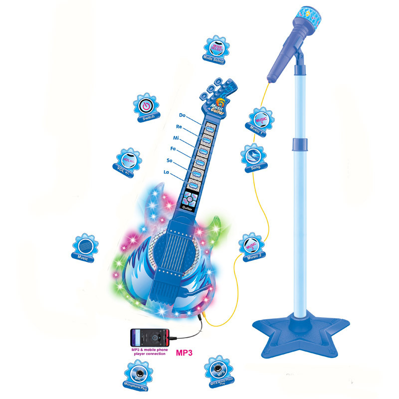 Musical  Instrument Toy Musical Combination Guitar Microphone Play Set With Light Multifunction Guitar Connect MP3 Set For Kids