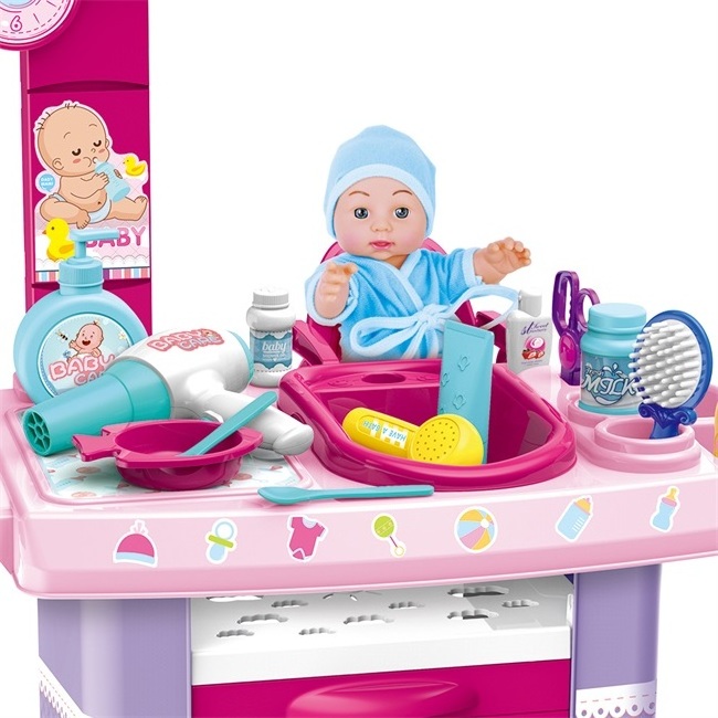 Children role-play hospital baby wash pretend play table toys with doll