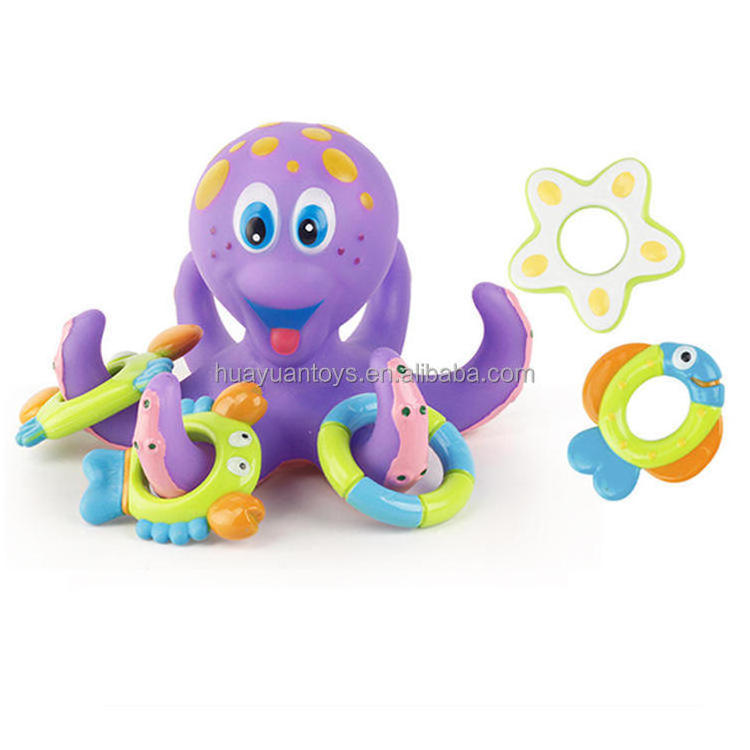 Baby Bath Toy Water Funny Octopus 5pcs Hoopla Rings Floating Purple Soft Rubber Bath Toys for Kids Toys