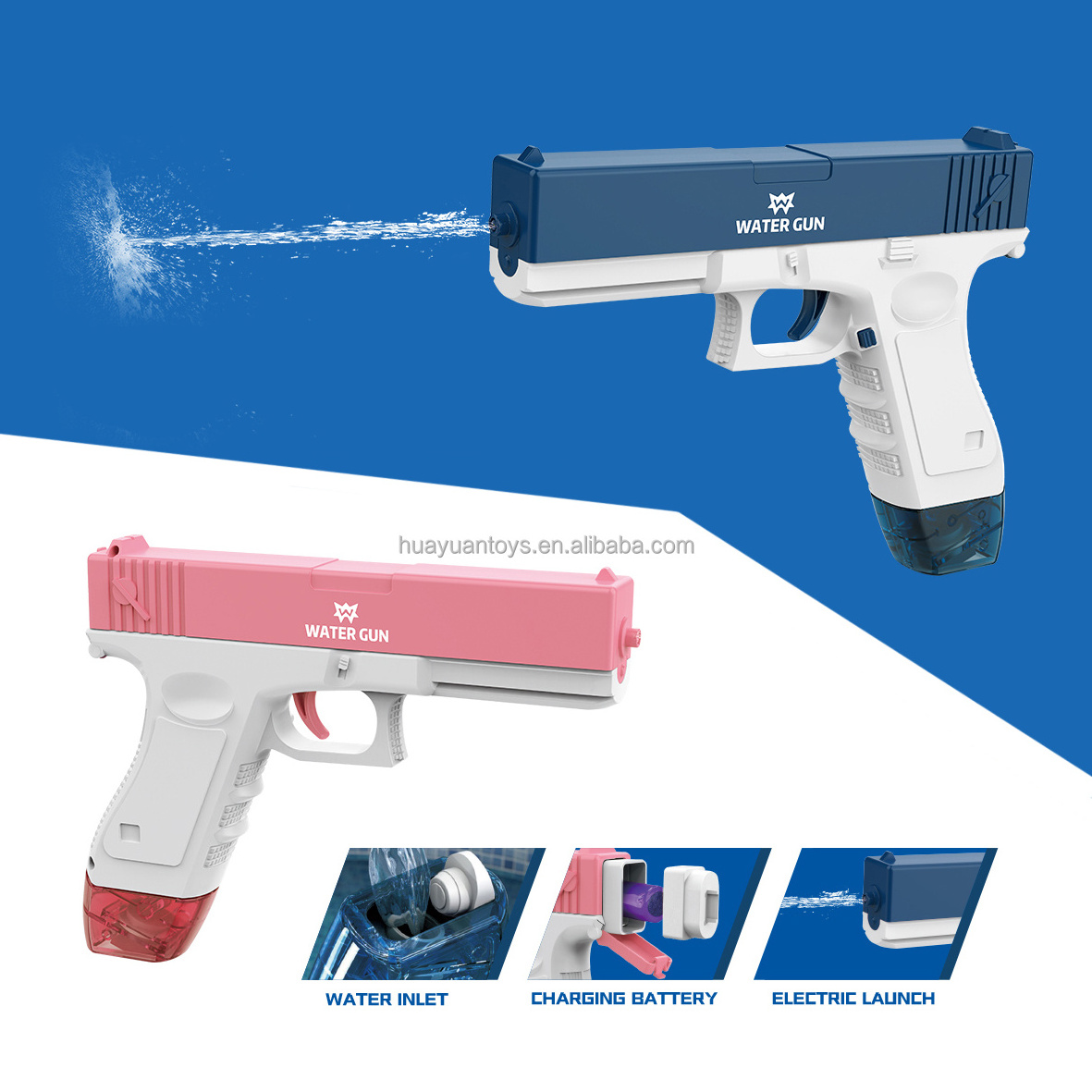 Hot Children's Outdoor Summer Beach Pool Toy Guns Blue And Pink Two Colors Mixed Electric Glock Cartridge Water Gun