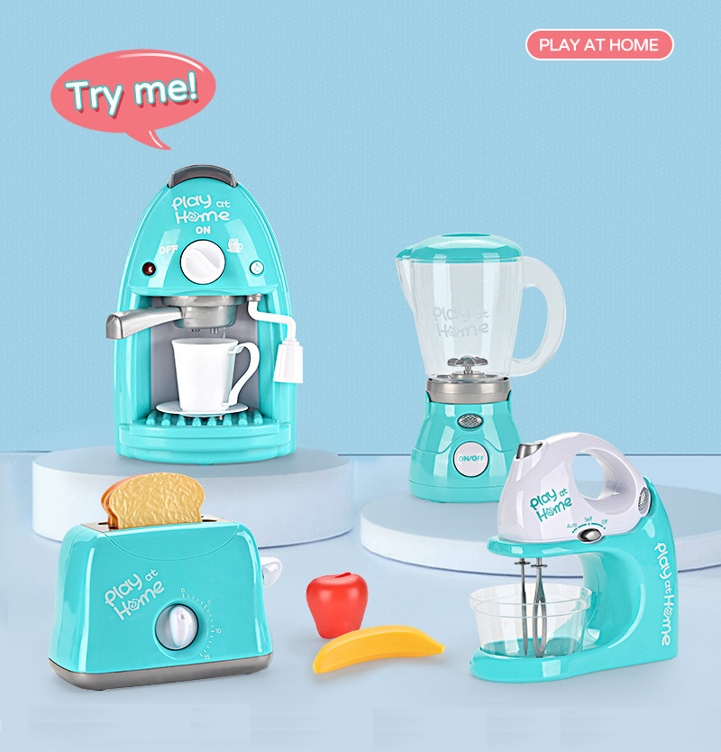 Simulation 4 in 1 Bread Maker Juice Coffee Machine Blender Home Appliances Play Kids Kitchen Toy Pretend Play Set