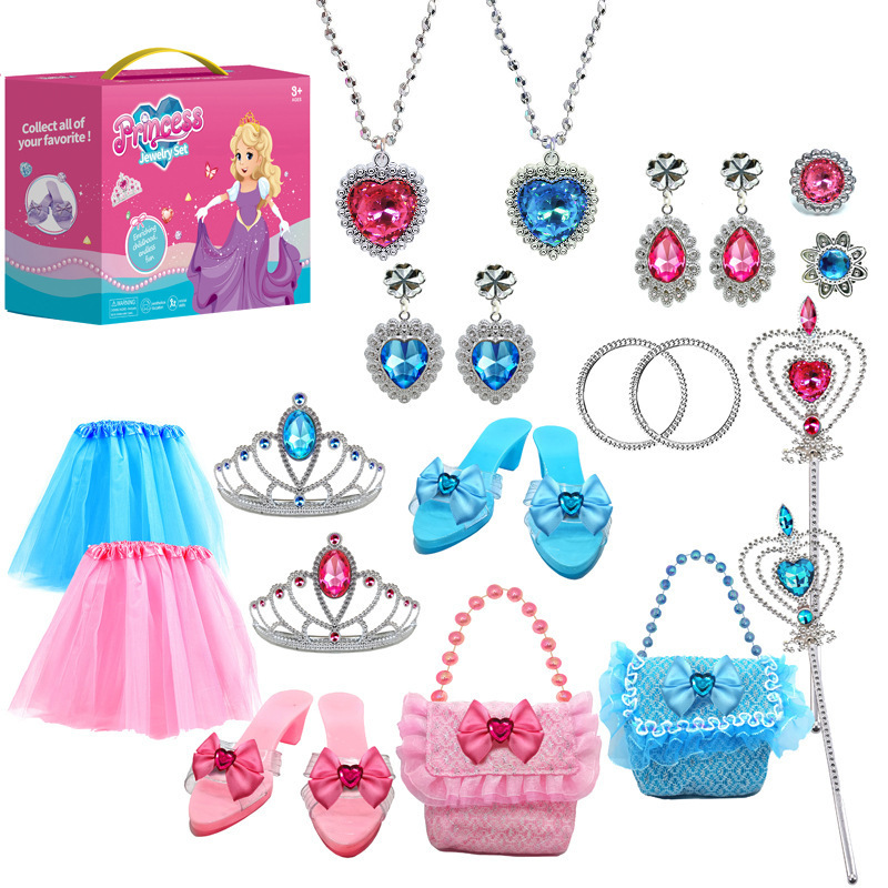 New Princess make up high heels customized pretend play girl Crown Handbag Fairy Stick  jewelry beauty toys set