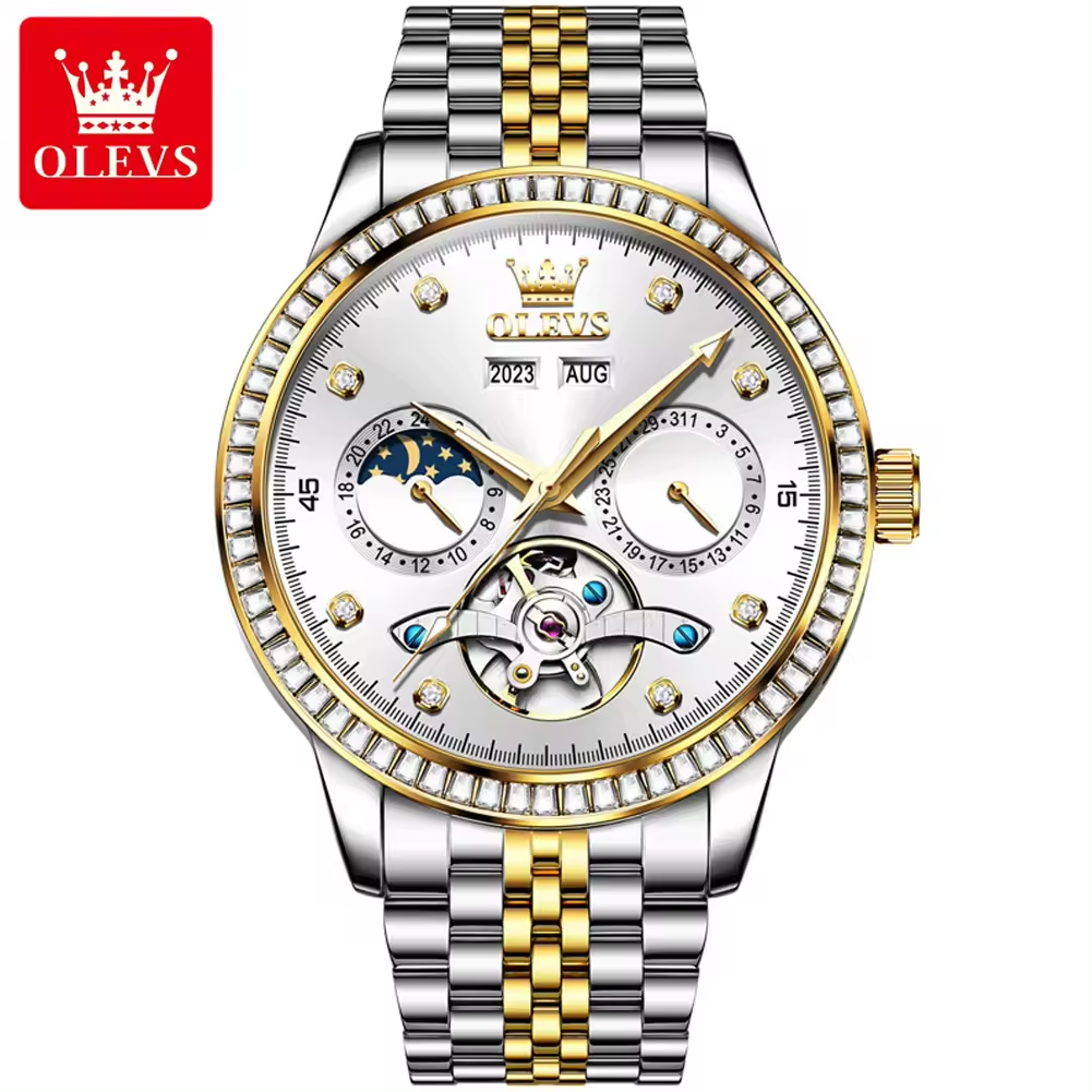 Olevs 7016 New Luxury Fashion Automatic  Men Watch Stainless Strap Business Mechanical Wrist Watch