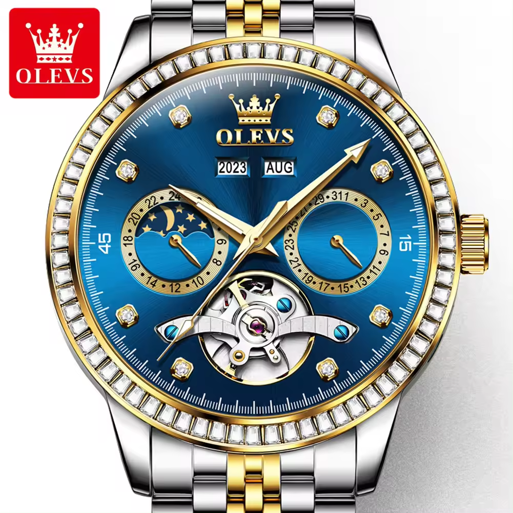 Olevs 7016 New Luxury Fashion Automatic  Men Watch Stainless Strap Business Mechanical Wrist Watch