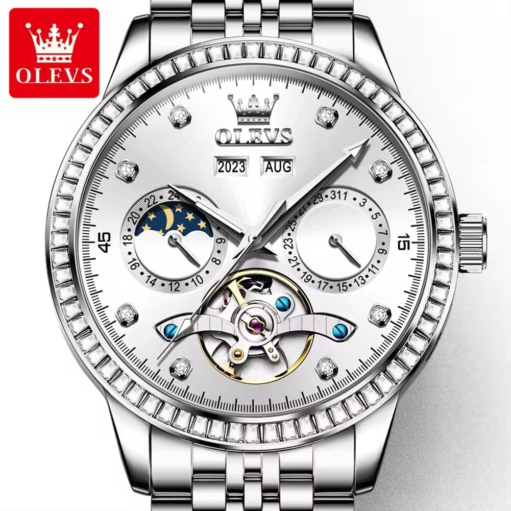 Olevs 7016 New Luxury Fashion Automatic  Men Watch Stainless Strap Business Mechanical Wrist Watch