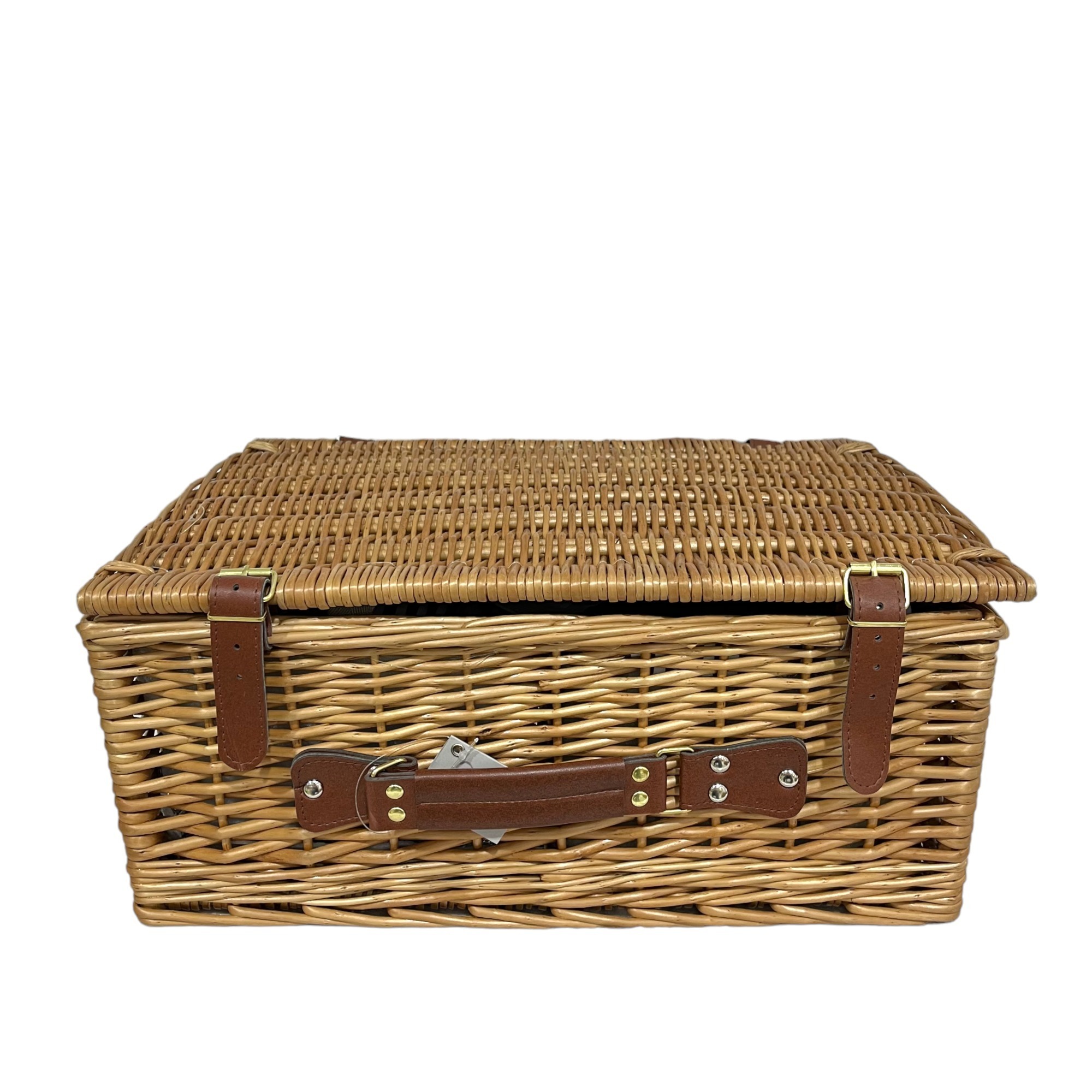 Natural Willow Wicker Picnic Storage Basket Waterproof 4 Person Set Picnic Basket With Lid