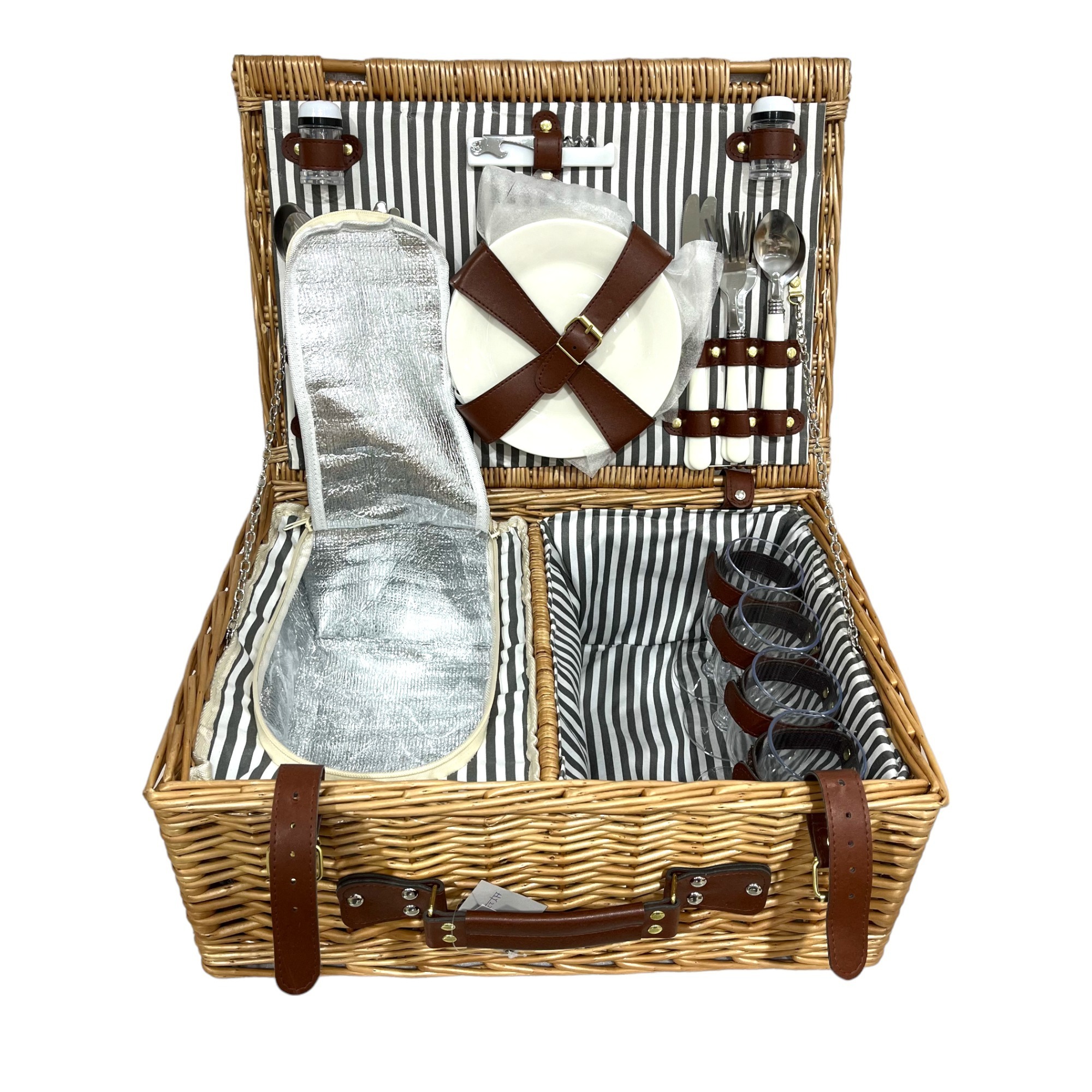 Natural Willow Wicker Picnic Storage Basket Waterproof 4 Person Set Picnic Basket With Lid