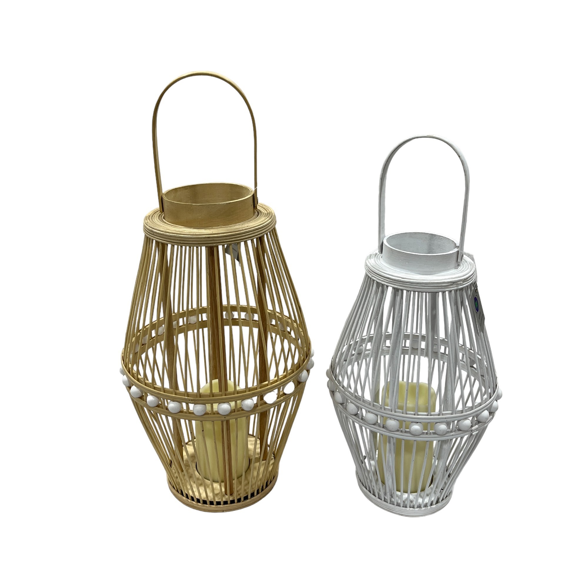 Wholesale Price Vintage Handmade Lantern Natural Bamboo Wicker Storm Lantern With LED Candle