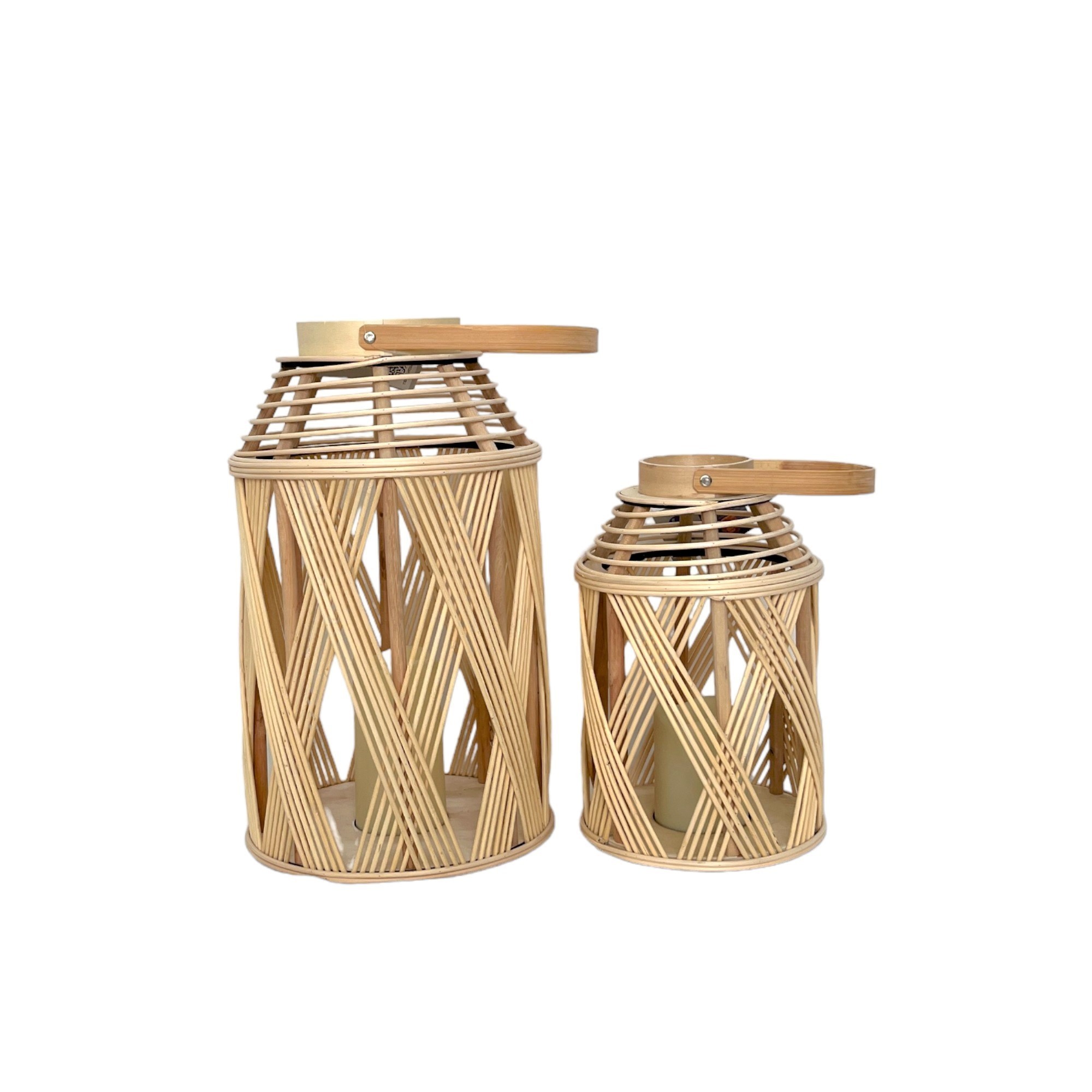 Wholesale  Home Decor Craft Natural Handmade  Storm Wicker Lantern Bamboo  Lantern Holder With LED Candle