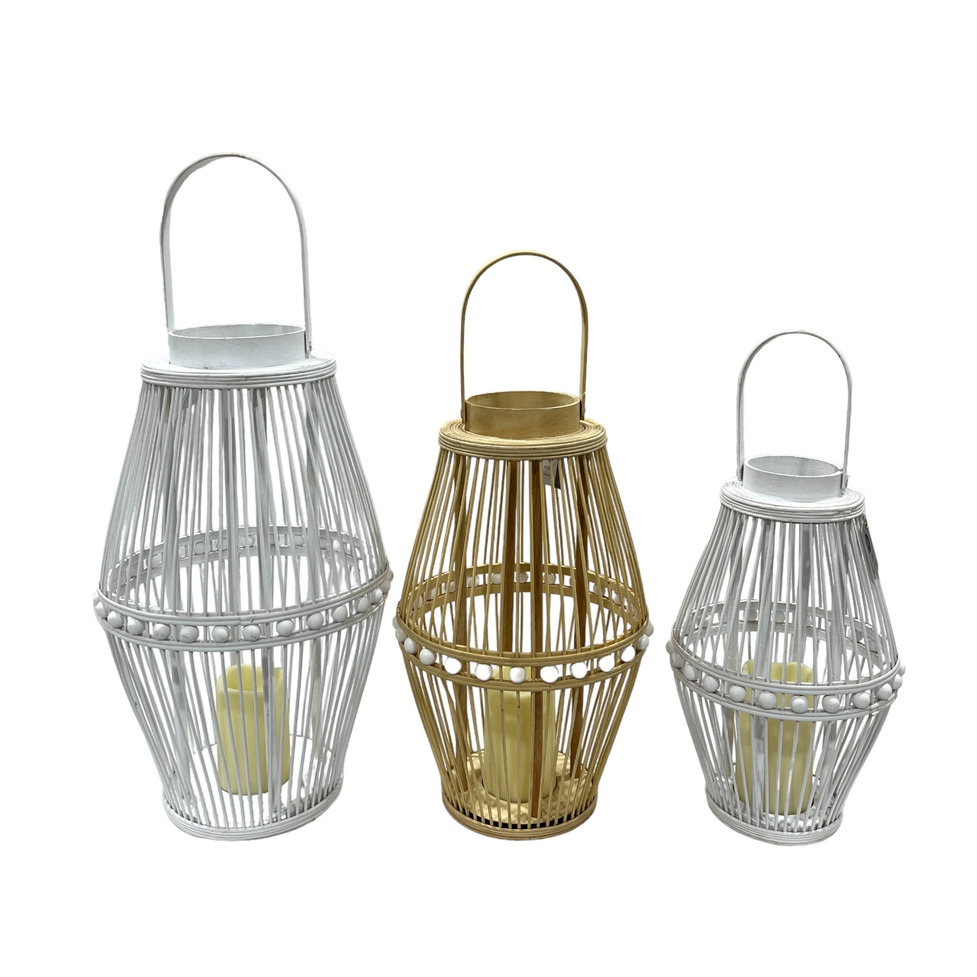 Wholesale Price Vintage Handmade Lantern Natural Bamboo Wicker Storm Lantern With LED Candle