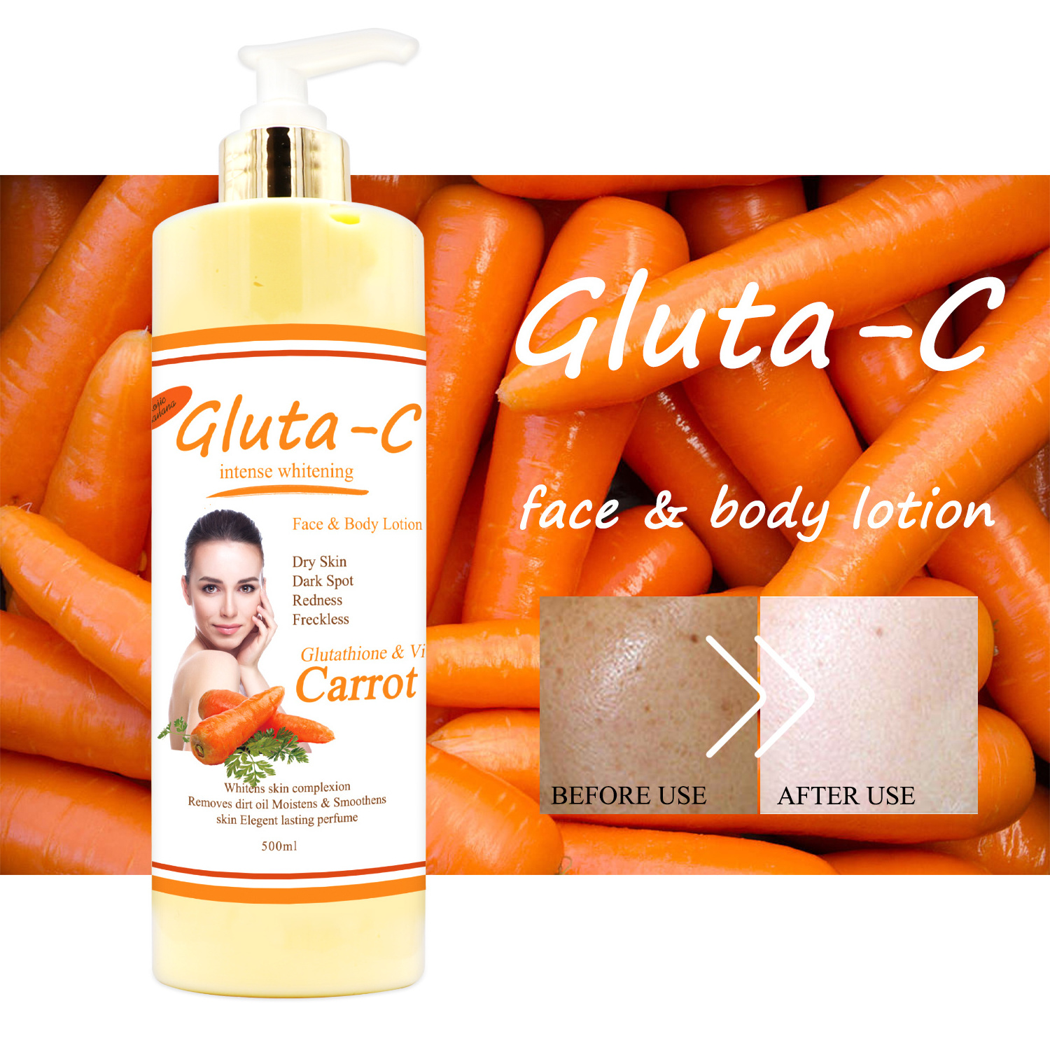 OEM/ODM Organic Carrot Oil Lightening Body Lotion Skinb Brightening Whitening lotions for Black Skin