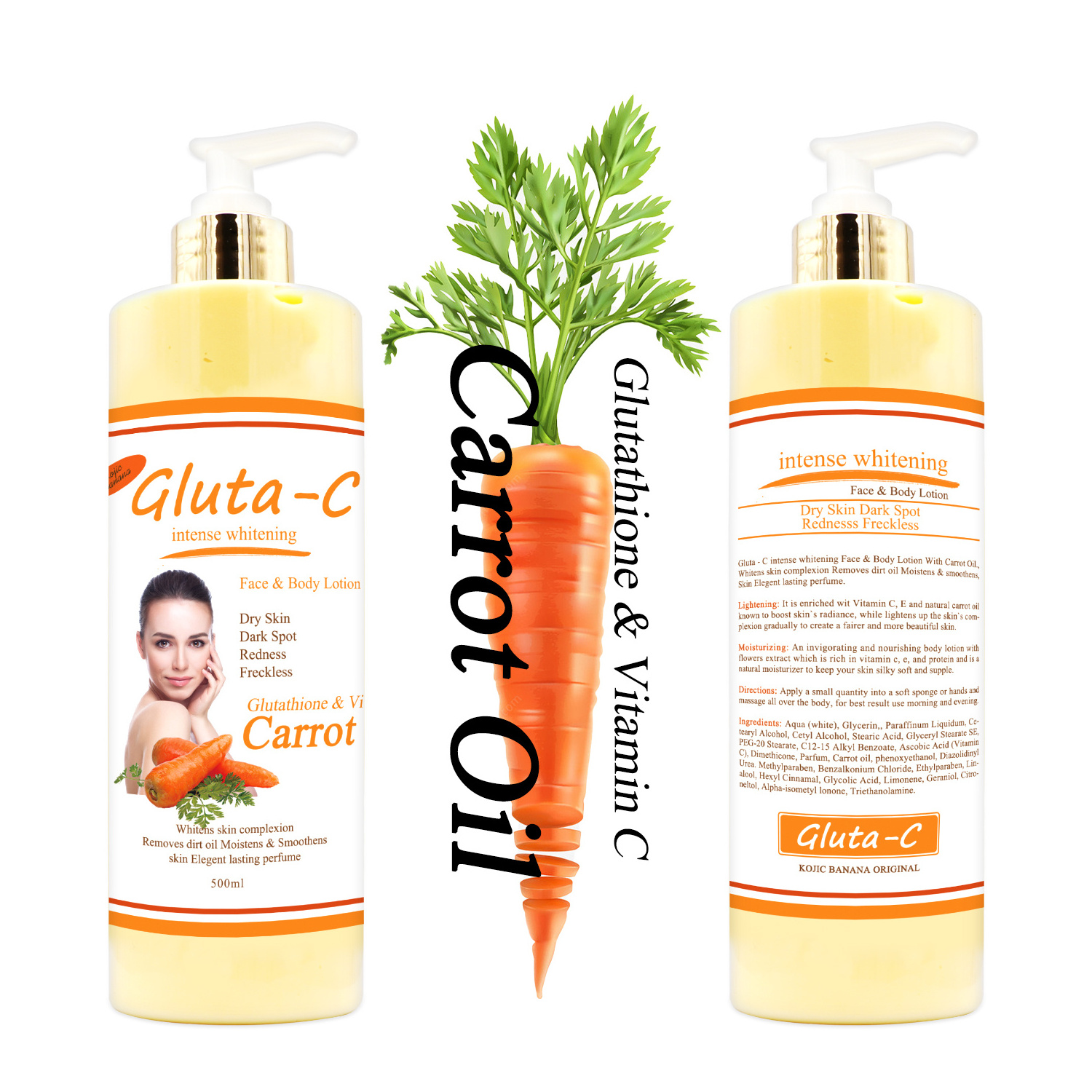 OEM/ODM Organic Carrot Oil Lightening Body Lotion Skinb Brightening Whitening lotions for Black Skin