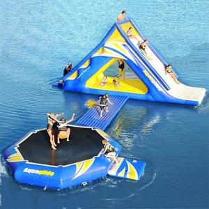 Mini commercial water park inflatable trampoline with slide cheap water island floating park for sale