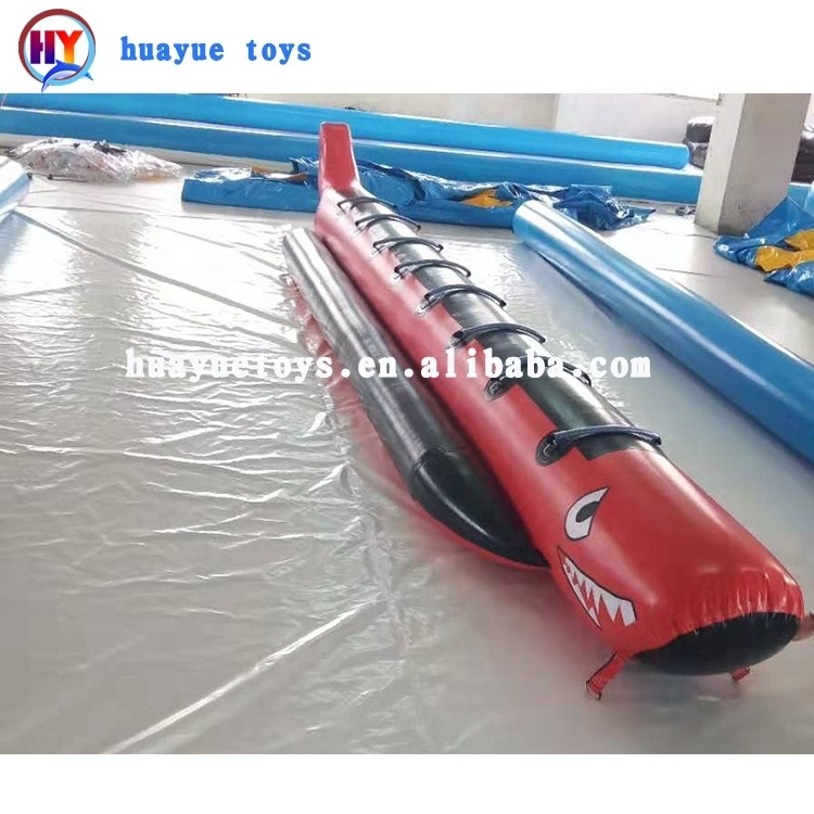 2023 Hot sales summer outdoor commercial inflatable shark banana boat for 8 persons for kids and adults for water games