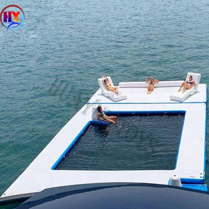 Portable Inflatable Floating Ocean Sea Swimming Pool with net/ inflatable yacht slide dock platform