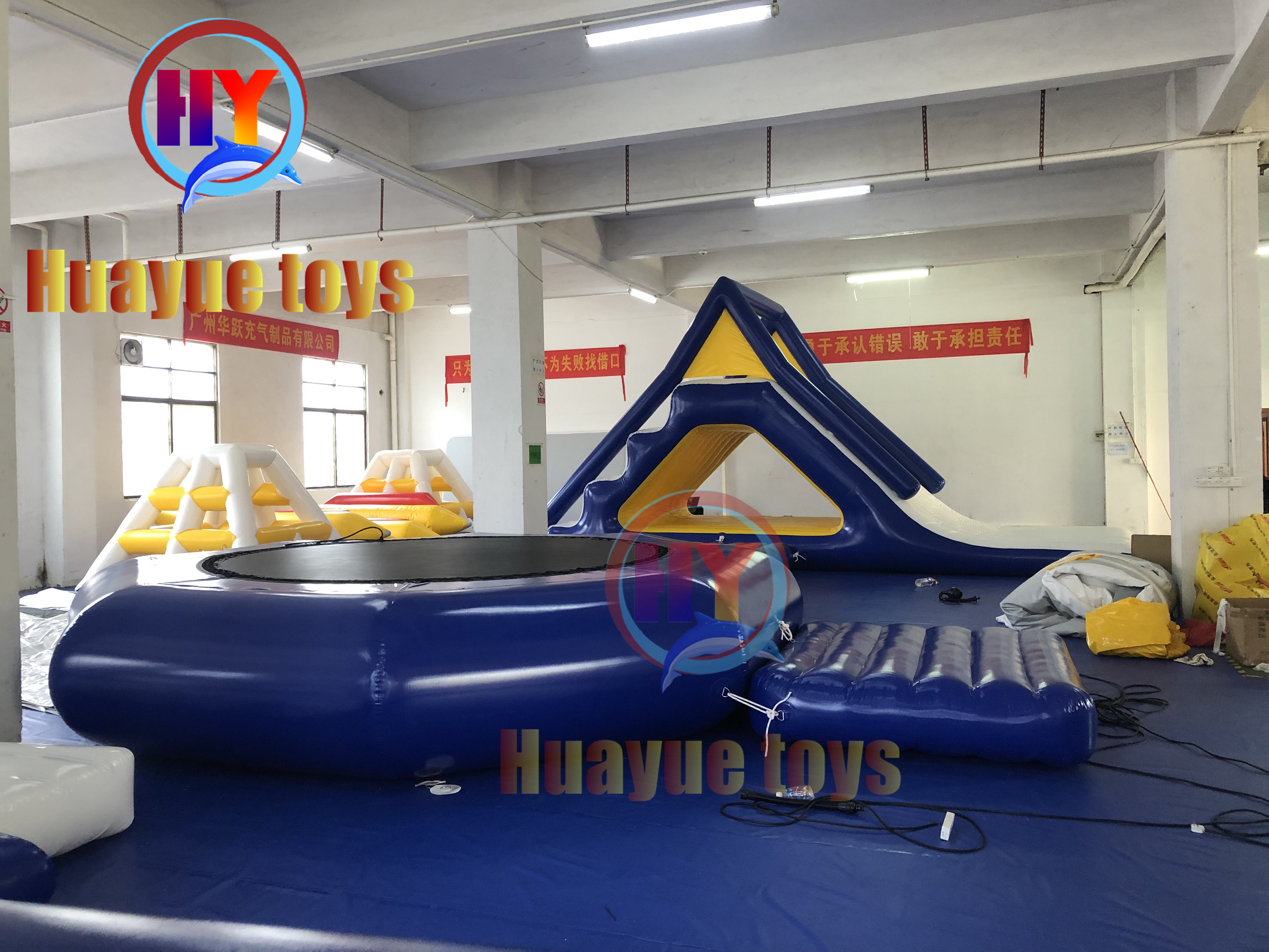 Mini commercial water park inflatable trampoline with slide cheap water island floating park for sale