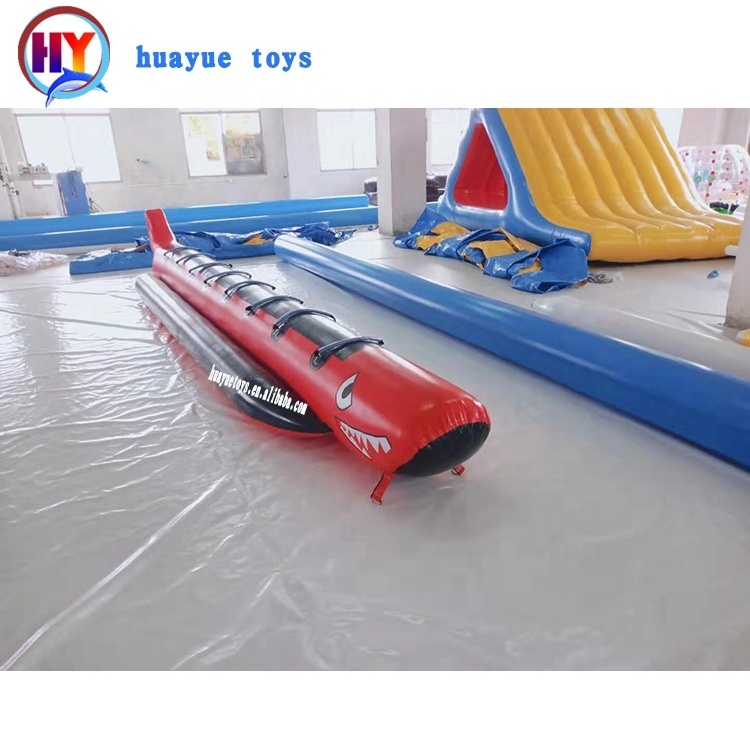 2023 Hot sales summer outdoor commercial inflatable shark banana boat for 8 persons for kids and adults for water games