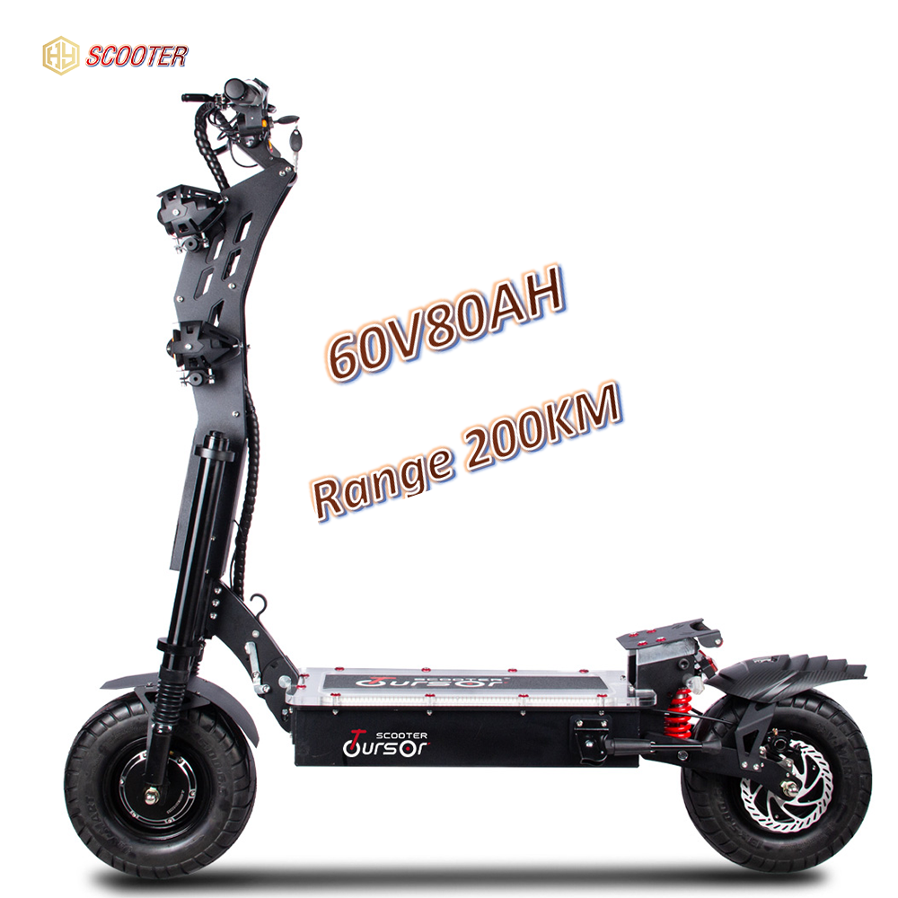 200KM 13inch China factory 8000w dual motor 60v 80AH Foldable two wheel electric scooter with foldable