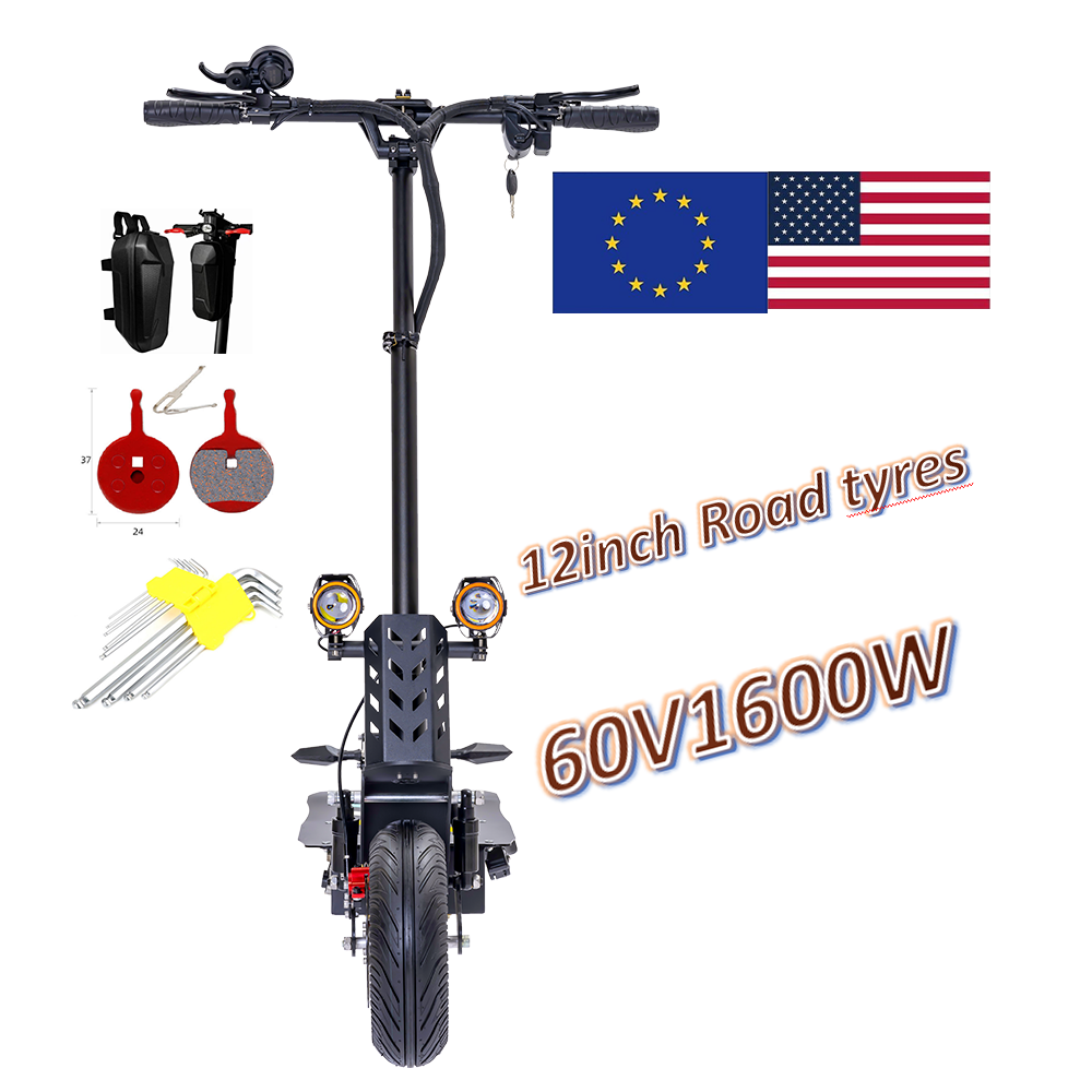 Electric Scooter 12inch vacuum road tire 60V 1600W rear Motor Folding Off Road Escooter For Adult