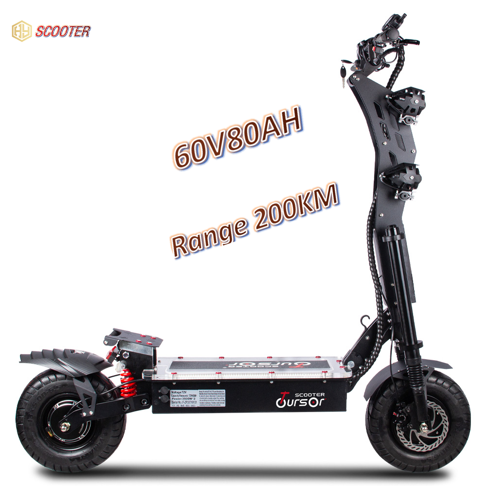 200KM 13inch China factory 8000w dual motor 60v 80AH Foldable two wheel electric scooter with foldable