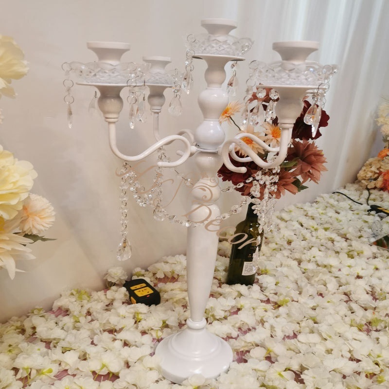 HY 5 Arms White Black Wedding Candle Holders Wedding Glass Candlestick Centerpieces Stand Antique Candelabra