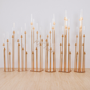 HY Metal Acrylic Glass Gold Candle Holders Candelabra Centerpieces Wedding Table Decoration Candelabra for Wedding Centerpiece