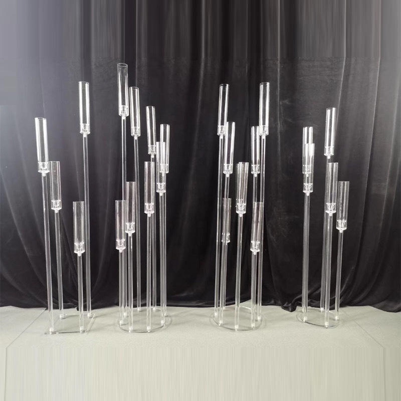 HY 9 Arm 3 Arm 5 Arm Mariage Tall Clear Acrylic Candelabra Wedding Table Decoration Centerpiecces Crystal Acrylic Candle Holder