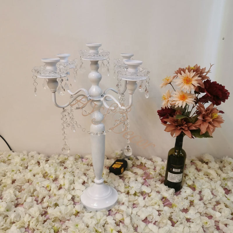 HY 5 Arms White Black Wedding Candle Holders Wedding Glass Candlestick Centerpieces Stand Antique Candelabra