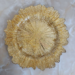 HY Bulk Charger Plates Wholesale  Wedding Crystal Clear Beaded Rim Reef Silver Gold Glass Charger Plates