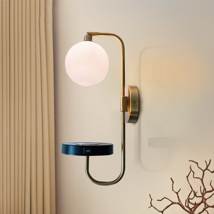 European Design Easy To Use Usb Interface Rechargeable Hotel Room Bedroom Led Glass Sconce Wall Light