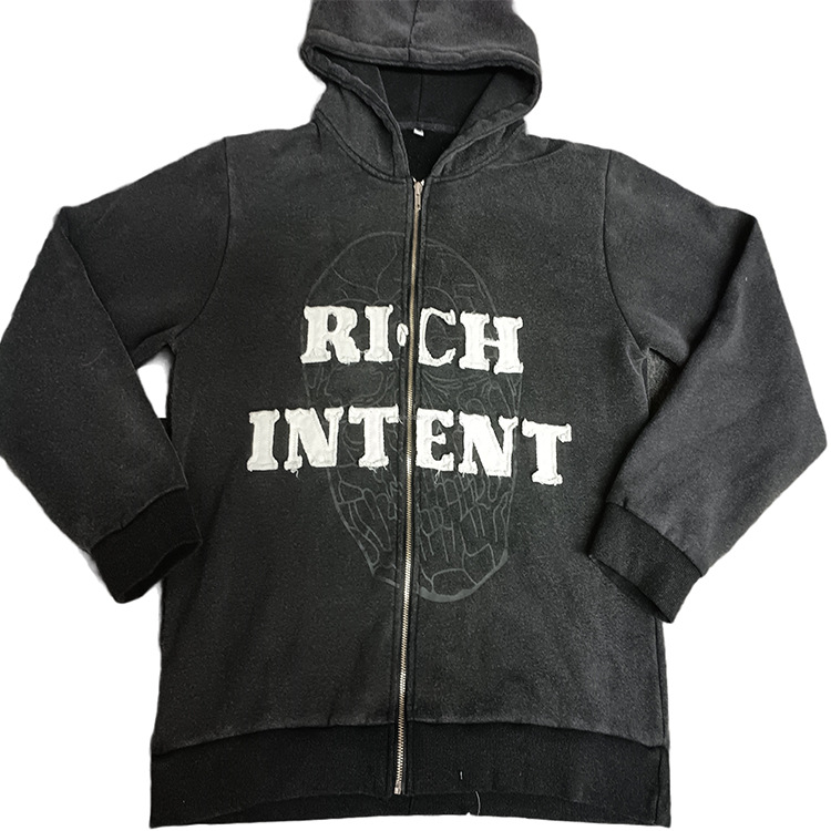 High Quality 100% Cotton Acid Wash Hoodie 500 Gsm Hoodie Vintage Patch Distressed Hoodie