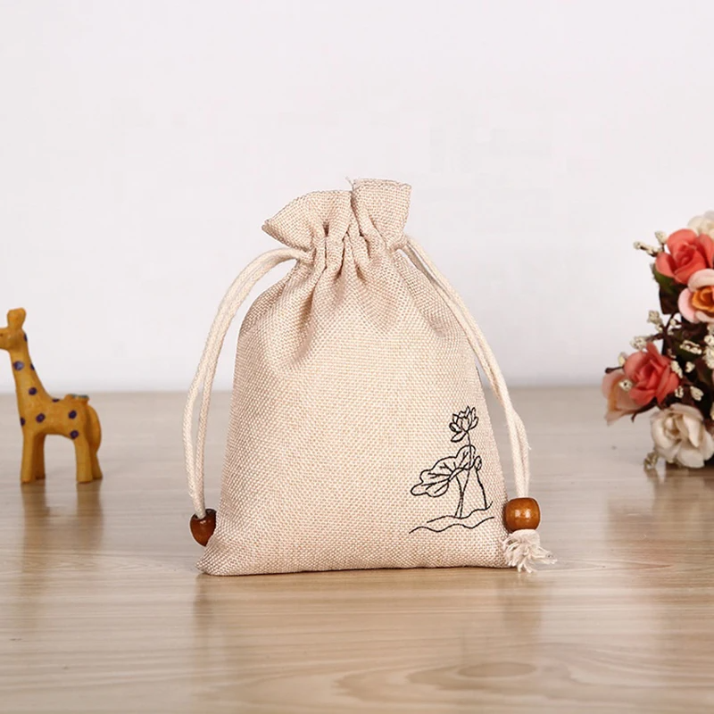 Eco friendly Custom Logo Gift Canvas Cotton Double String Candle Drawstring Pouch Bag