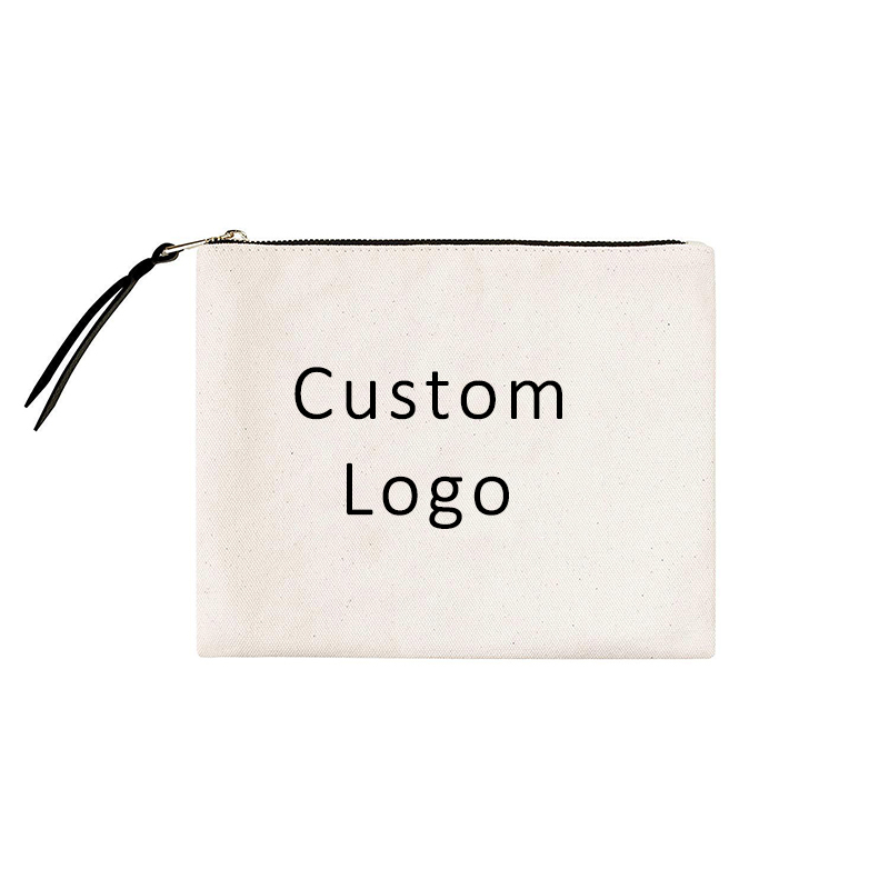 Eco Friendly Custom Cotton Blank Zipper Pouch Make Up Bags Plain Cotton Canvas Makeup Cosmetic Bag With Logo