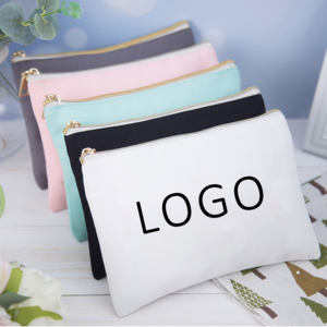 Eco Friendly Custom Cotton Blank Zipper Pouch Make Up Bags Plain Cotton Canvas Makeup Cosmetic Bag With Logo