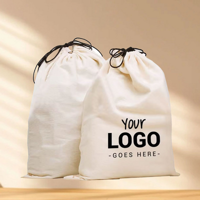 Custom Recycle Organic Cotton Canvas Fabric Drawstring Dust Bag With Logo Printed Cotton Handle