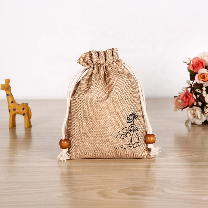 Eco friendly Custom Logo Gift Canvas Cotton Double String Candle Drawstring Pouch Bag