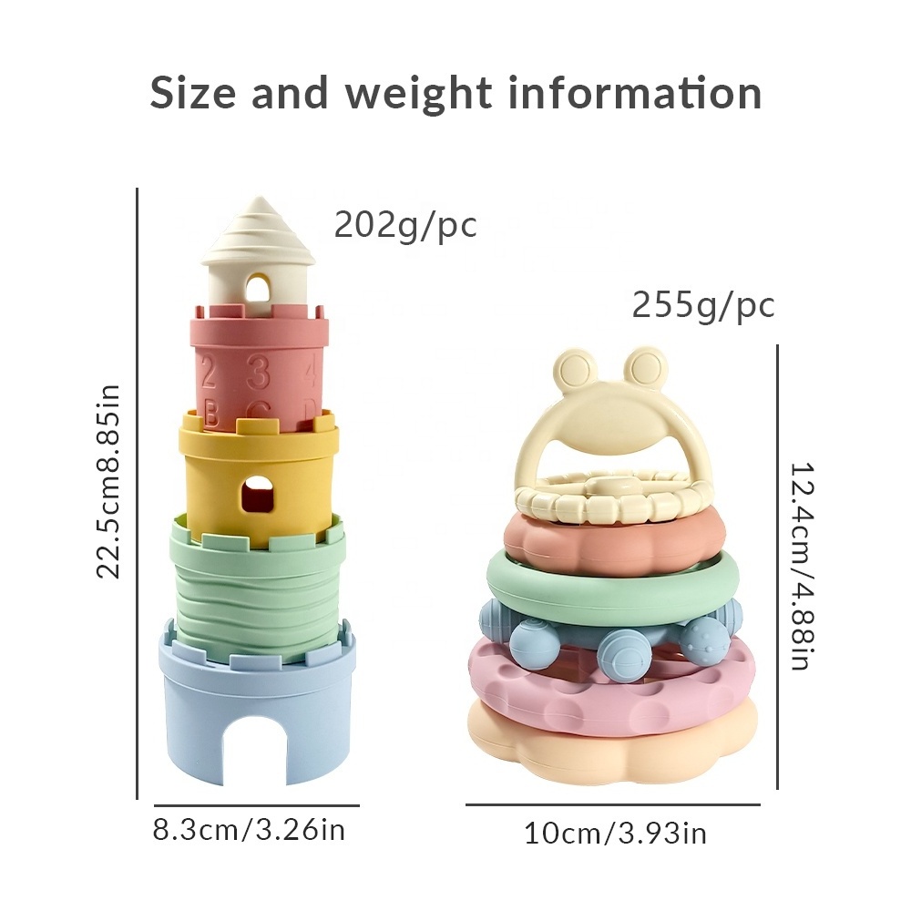 BPA Free Baby Building Blocks Teething Frog Rings Silicone Stacking Teether Children's Educational Stacker Stacking Toy