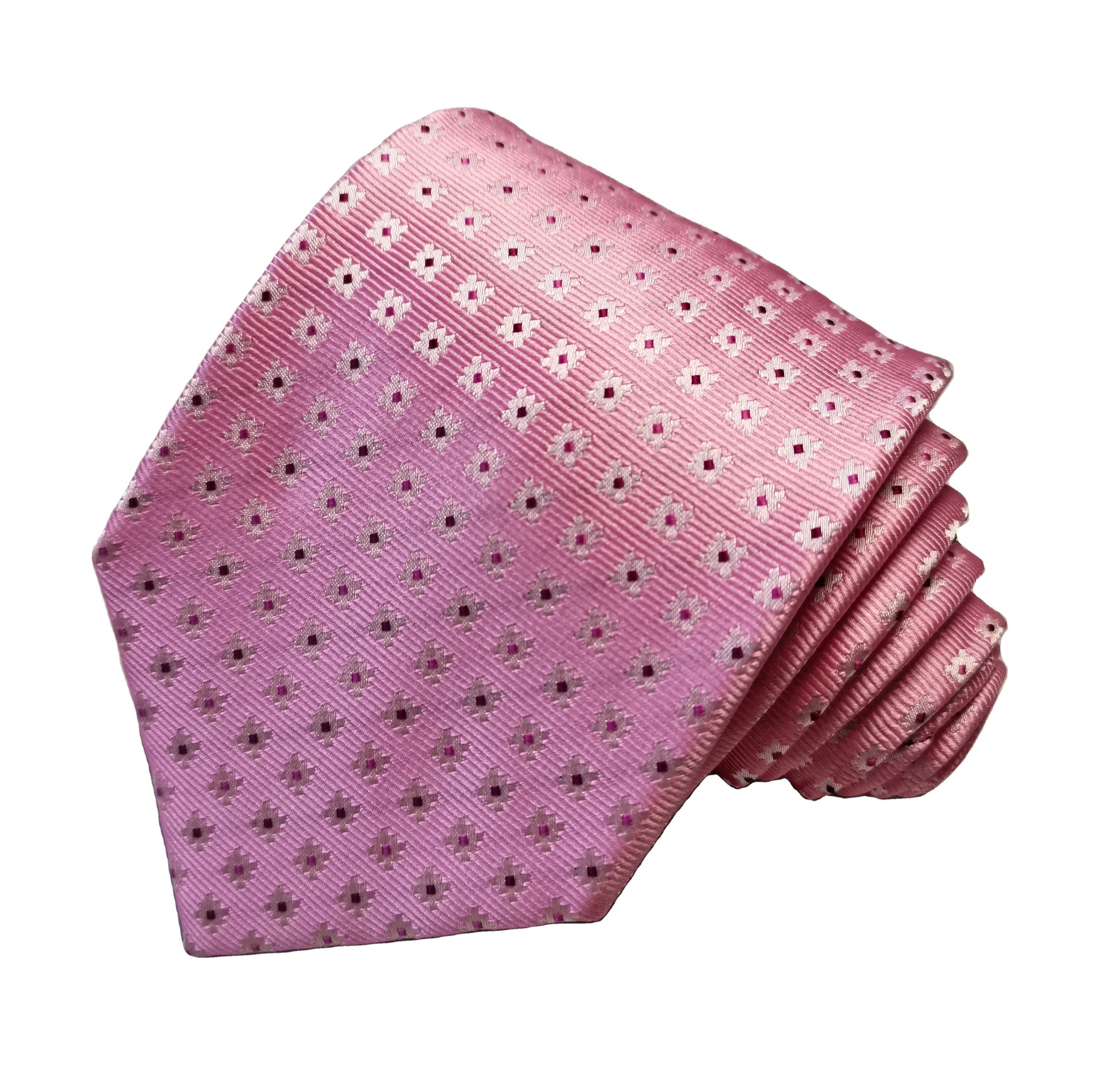 Wholesale Microfiber Polyester Necktie Hot Sale Pink Geo Classic Fashion Wedding Weave Woven Jacquard  Customization  For Men