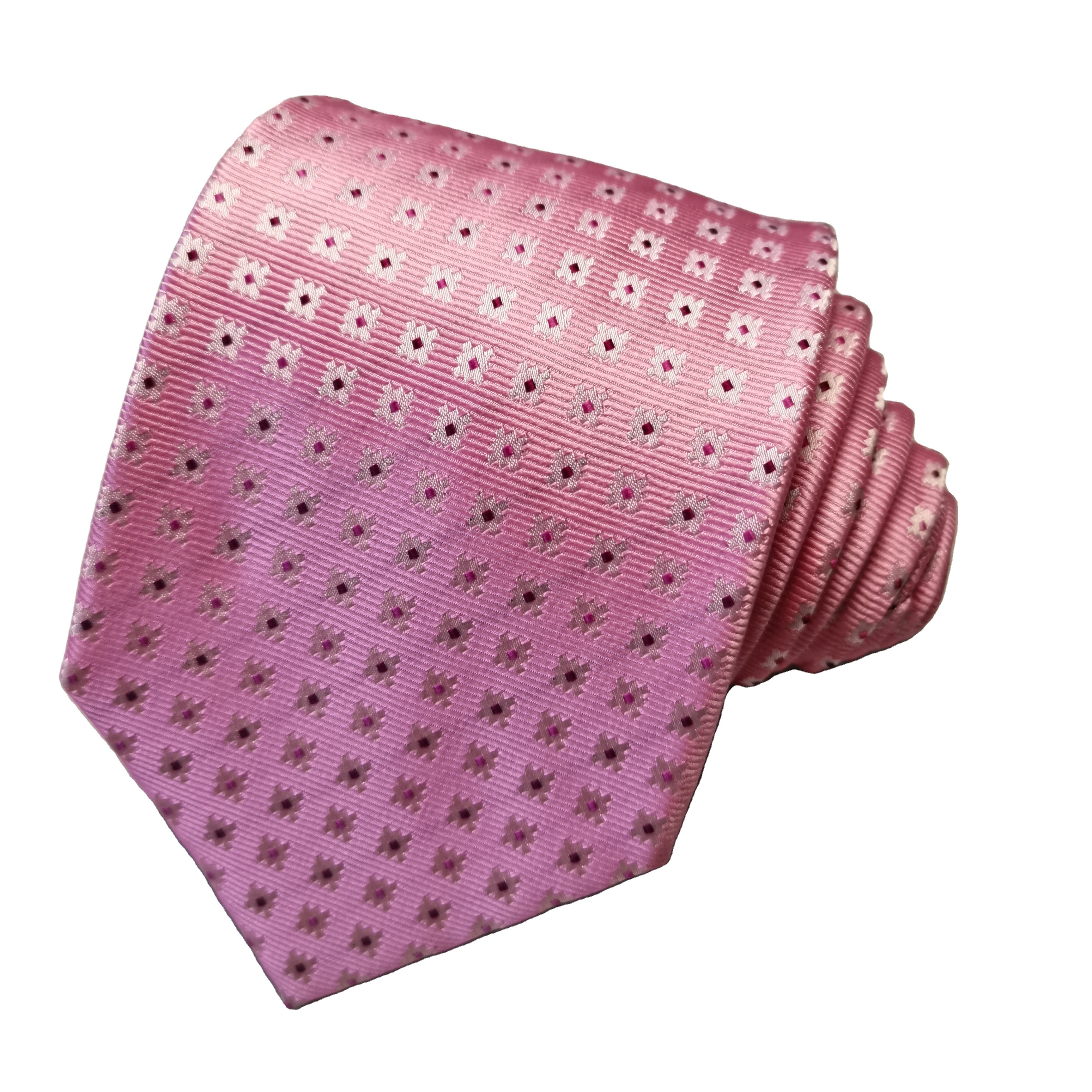 Wholesale Microfiber Polyester Necktie Hot Sale Pink Geo Classic Fashion Wedding Weave Woven Jacquard  Customization  For Men