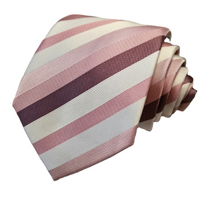 Wholesale Microfiber Polyester Necktie Hot Sale Pink Stripe Classic Fashion Weave Woven Jacquard  Customization  For Men Tie