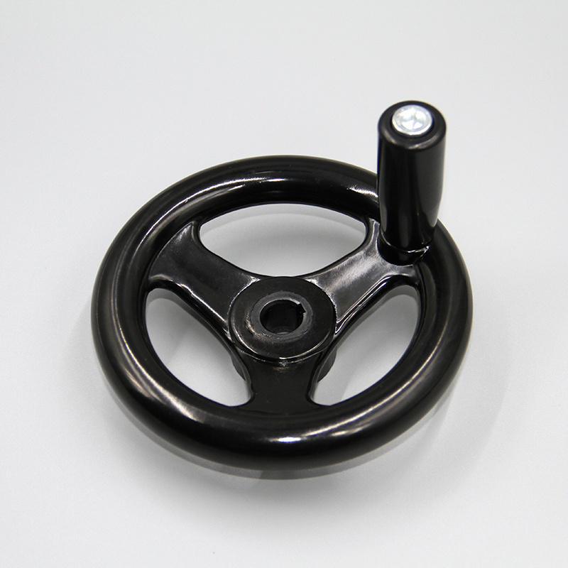 Black Bakelite With Keyway Valve Handwheel  With Handle Three Spoke Industrial Adjustment Handwheel