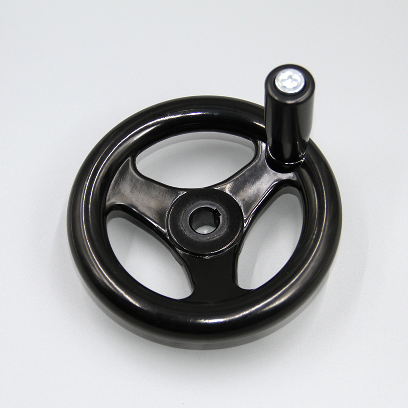 Black Bakelite With Keyway Valve Handwheel  With Handle Three Spoke Industrial Adjustment Handwheel