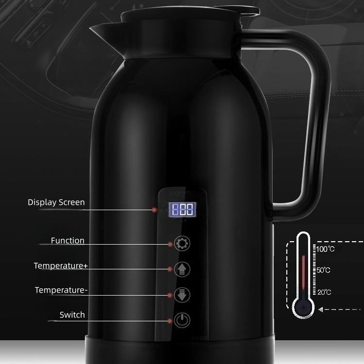 S30408 Stainless steel liner electric kettle Touch screen temperature control adjustment 1300ml electric kettle 24V/12V for car